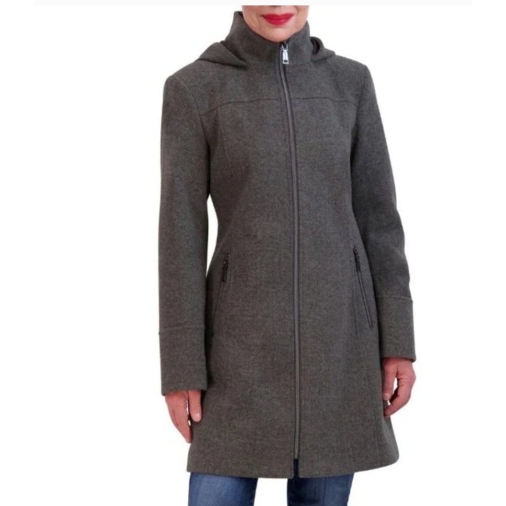 Two by Vince Camuto Hooded Coat Womens XL Grey Zip Front Mid Length Parka